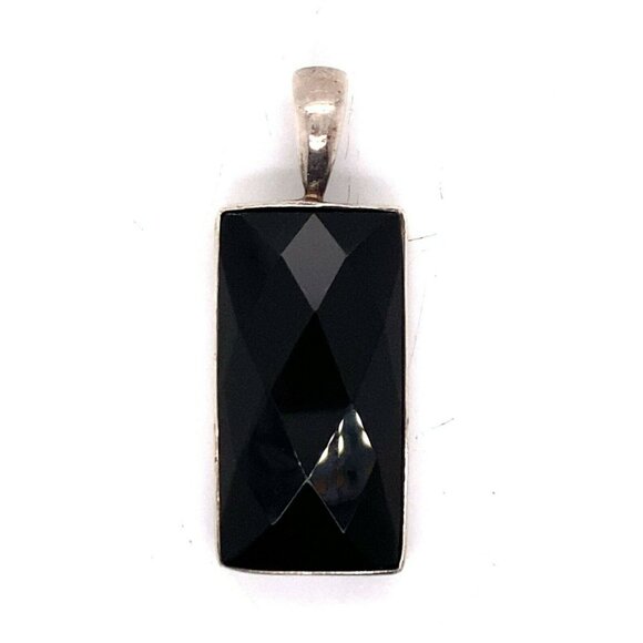 Designer‎ Sterling Silver & Faceted Jet Bar Rectangle Long Pendant! 108 - Picture 1 of 7